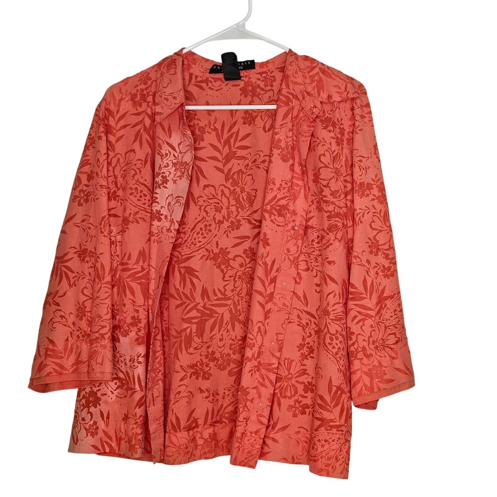 Vintage Coral Floral 3/4 Sleeve‎ Blouse XL Workwear Retro Floral Casual Mature